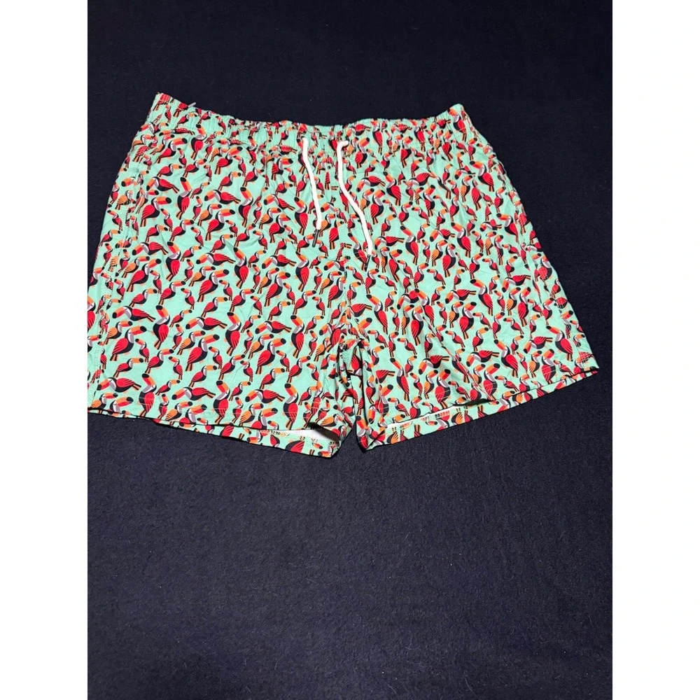 Two Left Feet Mens Swim Trunks Mint Green Toucan Bird Print Board Shorts XL